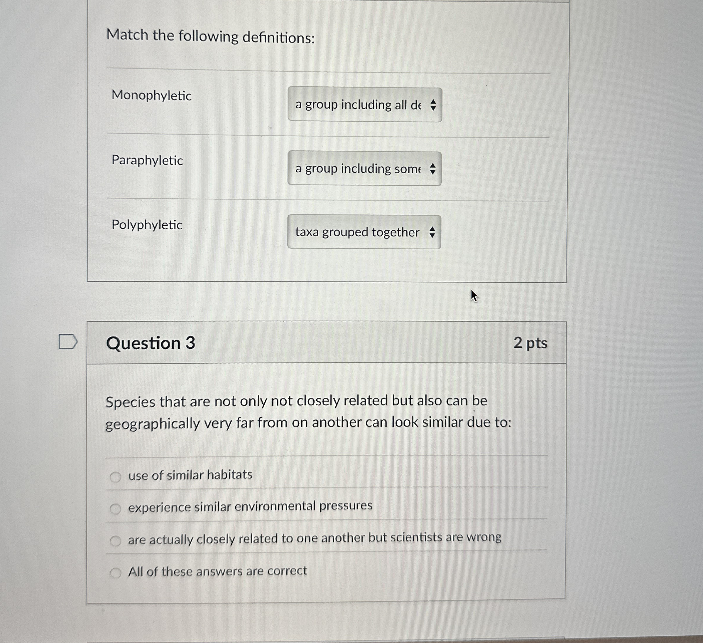 Solved Match The Following Definitions Monophyletica Group Chegg Com