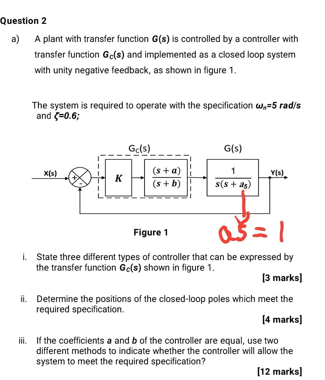 Solved Question 2 A A Plant With Transfer Function G S Is