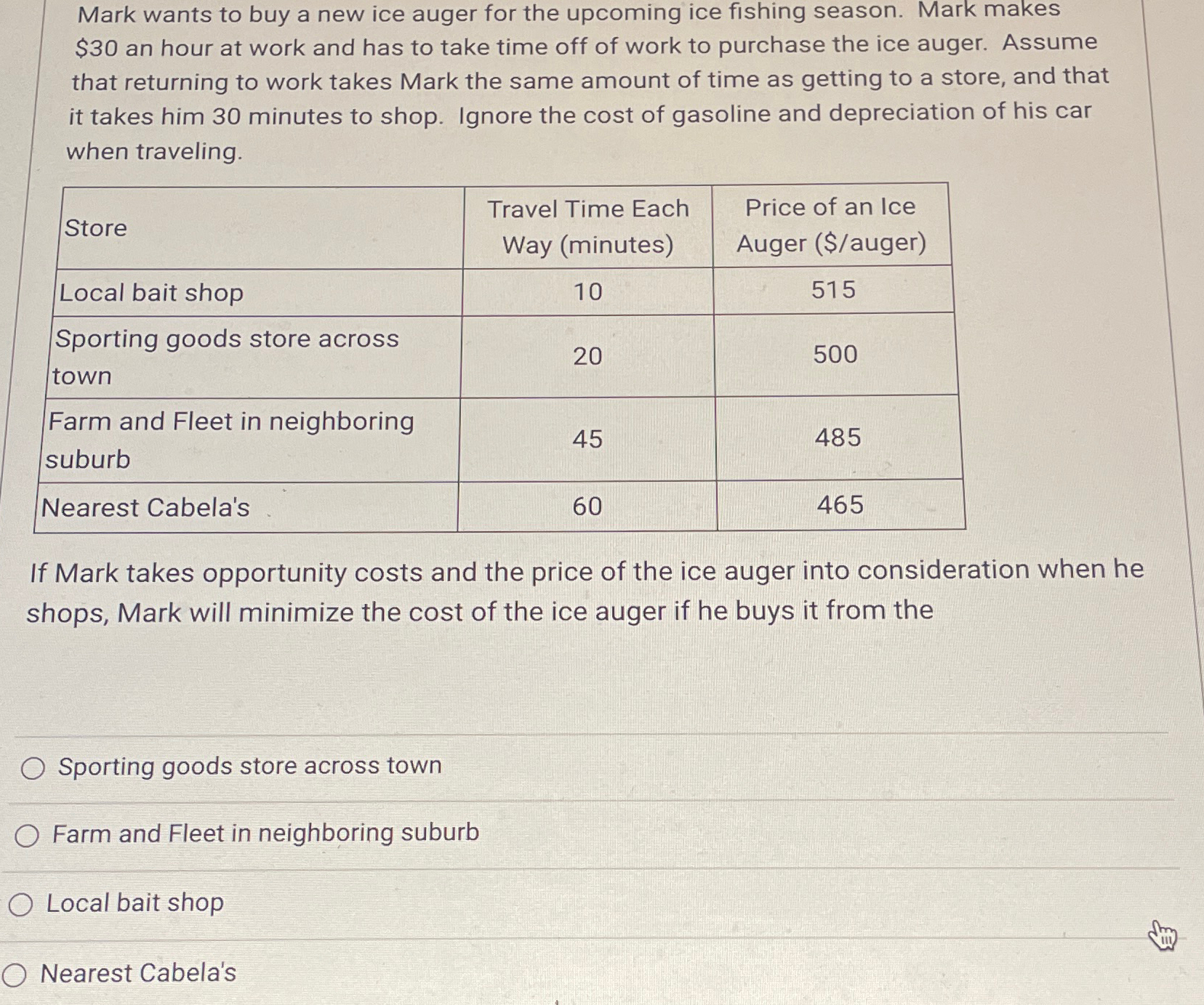 Solved Mark wants to buy a new ice auger for the upcoming | Chegg.com