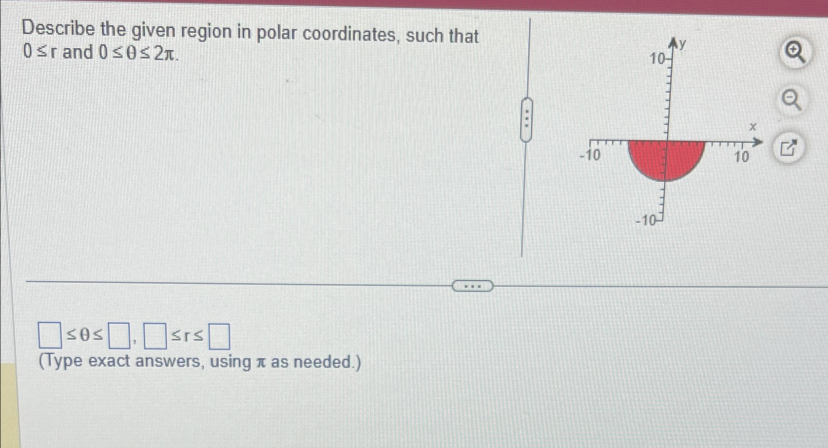Solved Describe the given region in polar coordinates, such | Chegg.com