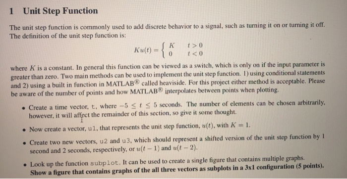 Solved 1 Unit Step Function The unit step function is | Chegg.com