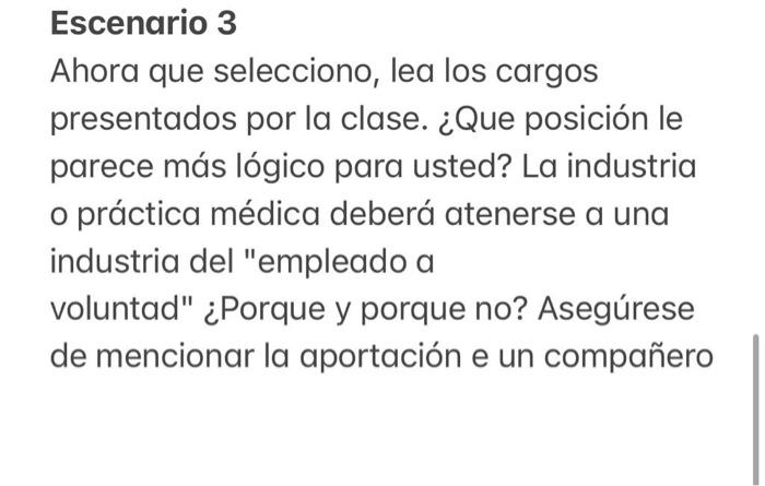 Ahora que selecciono, lea los cargos presentados por la clase. ¿Que posición le parece más lógico para usted? La industria o