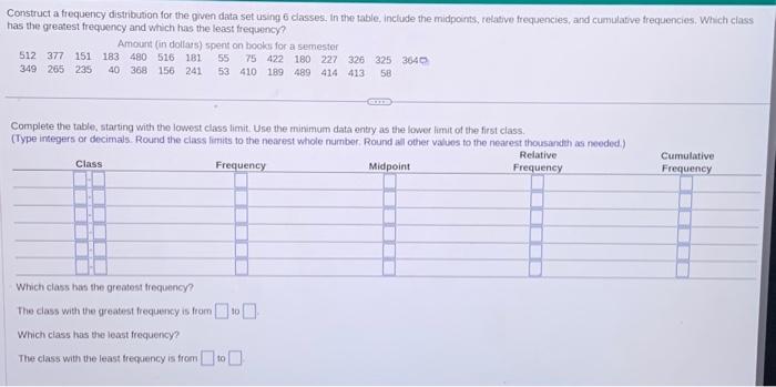 Solved Construct a frequency distribution for the given data | Chegg.com