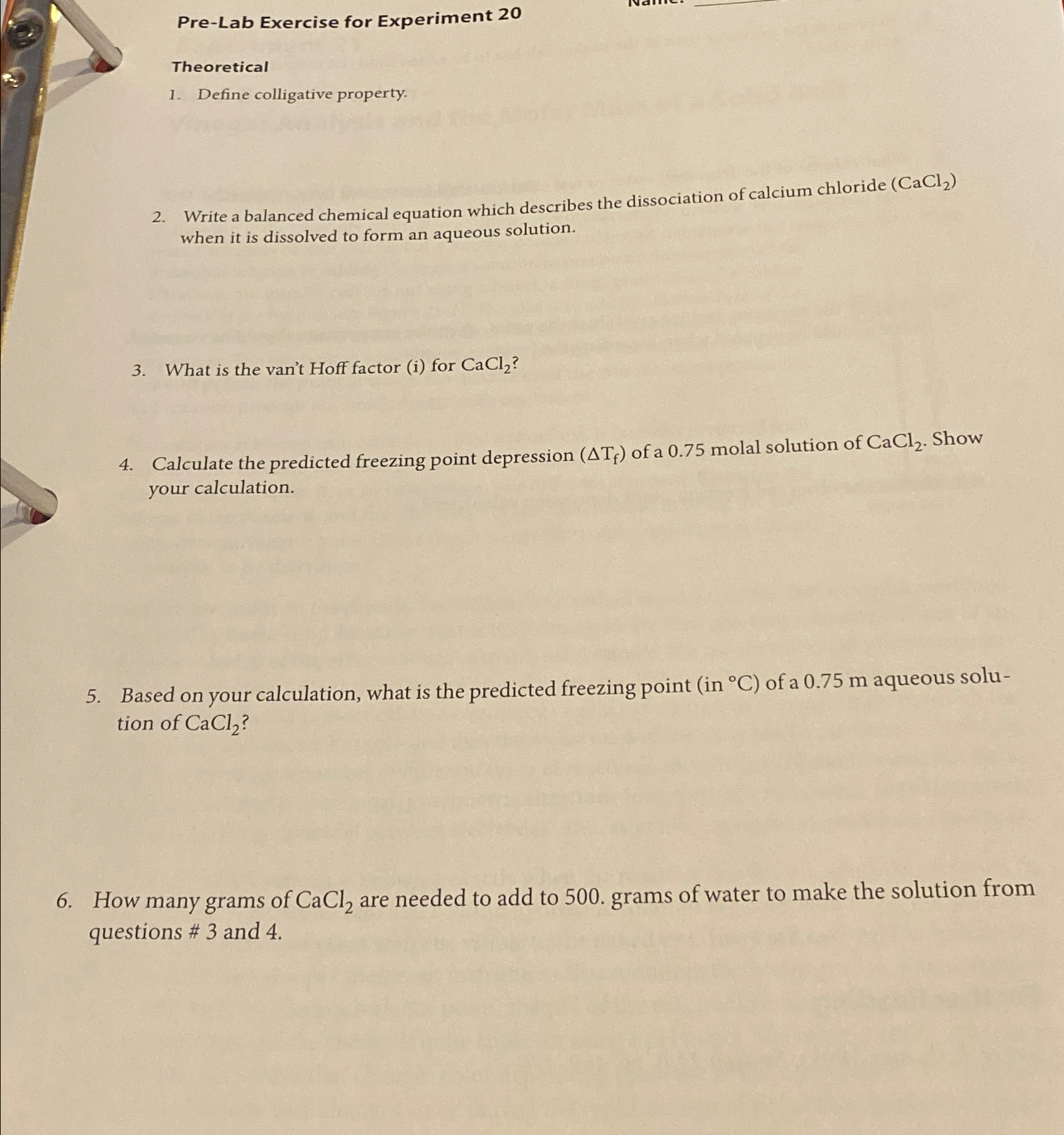 Solved Pre-Lab Exercise For Experiment 20TheoreticalDefine | Chegg.com