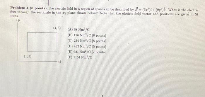 Solved Problem 4 ( 8 Points) The Electric Field In A Region | Chegg.com