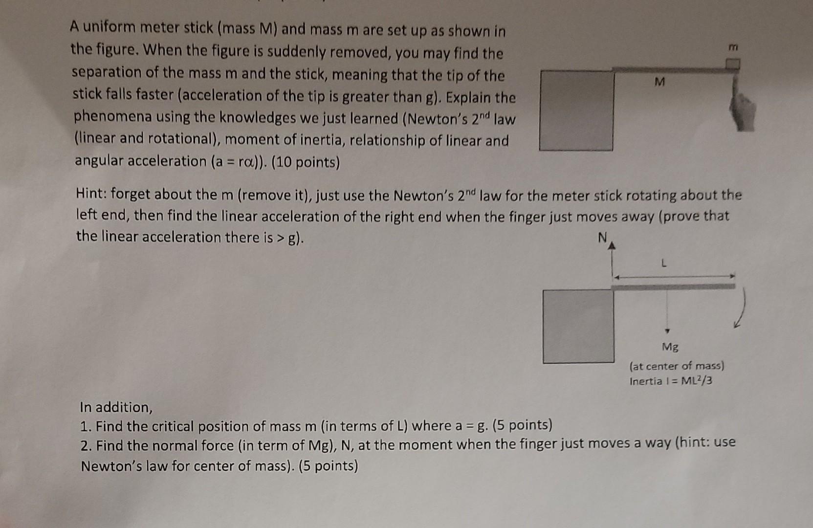 Solved m M A uniform meter stick (mass M) and mass m are set