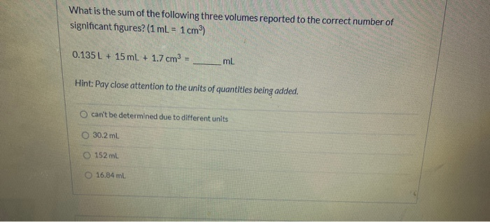 Solved What Is The Sum Of The Following Three Volumes Chegg Com