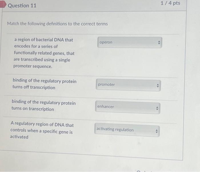 Question 11 Match the following definitions to the | Chegg.com