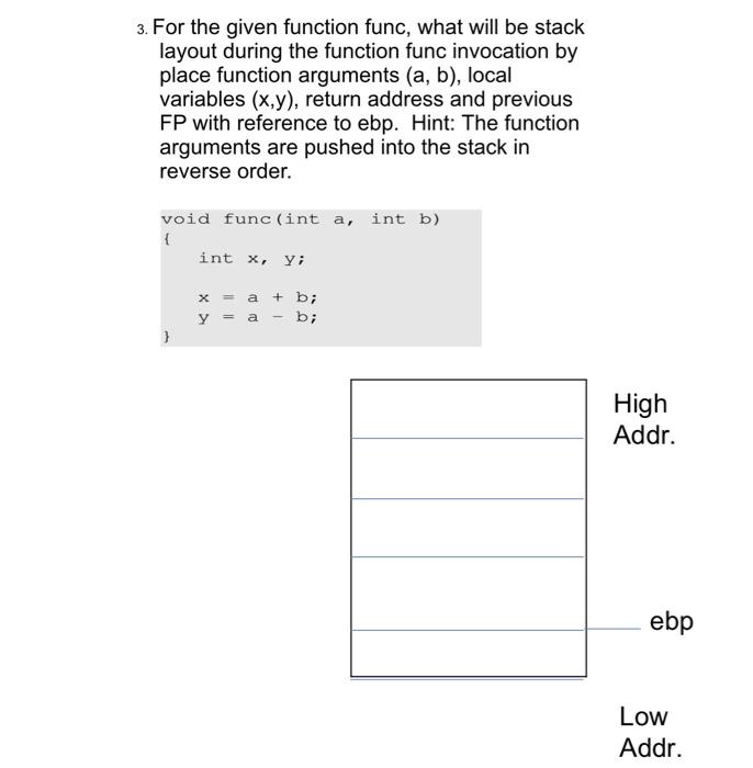 Solved 3. For the given function func, what will be stack | Chegg.com