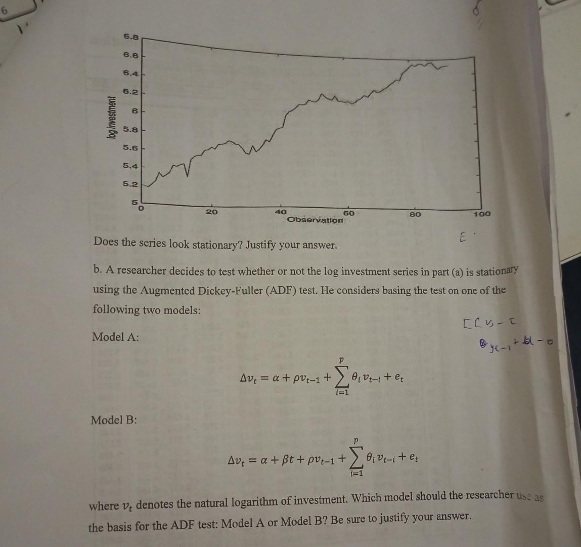 Question three a. The time plot below is for the | Chegg.com