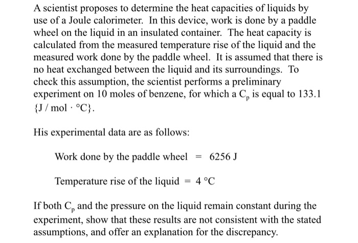 Solved A scientist proposes to determine the heat capacities | Chegg.com