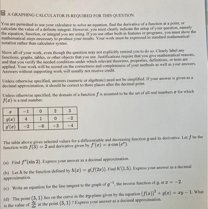 Solved A GRAPHING CALCULATOR IS REQUIRED FOR THIS QUESTION. | Chegg.com