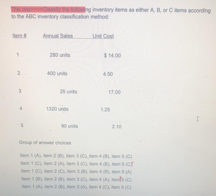 Solved This One>>>>Classify The Following Inventory Items As | Chegg.com