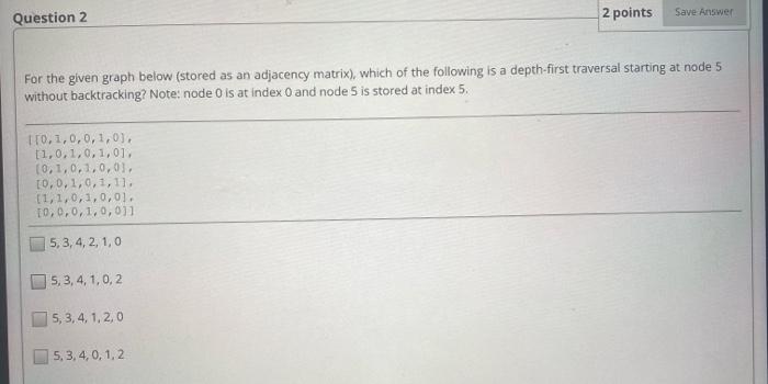 Solved 2 points Question 2 Save Answer For the given graph | Chegg.com