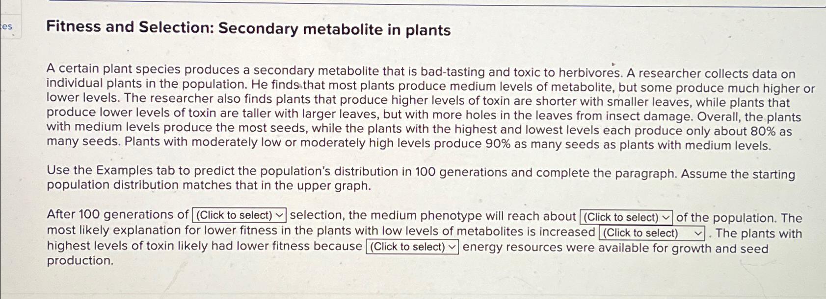 Solved Fitness and Selection Secondary metabolite in