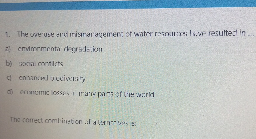 the overuse and mismanagement of water resources have resulted in