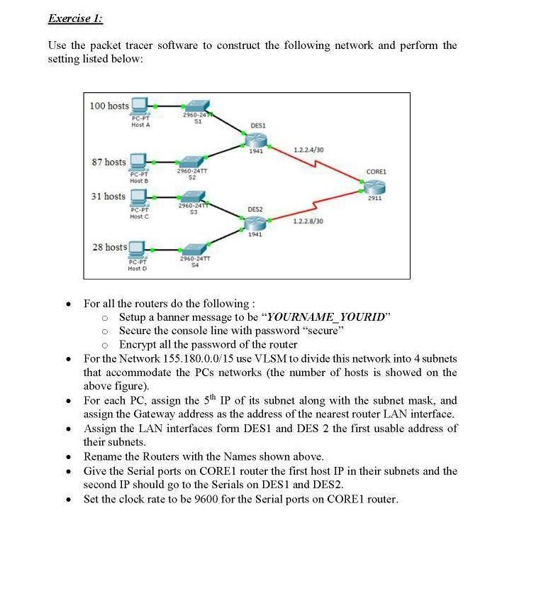 Solved Exercise 1: Use the packet tracer software to | Chegg.com