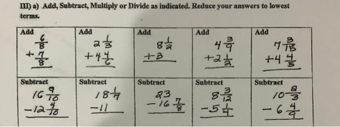 Solved II) a) Add, Subtract, Multiply or Divide as | Chegg.com