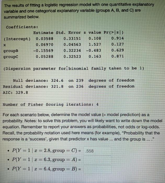 Solved The results of fitting a logistic regression model | Chegg.com