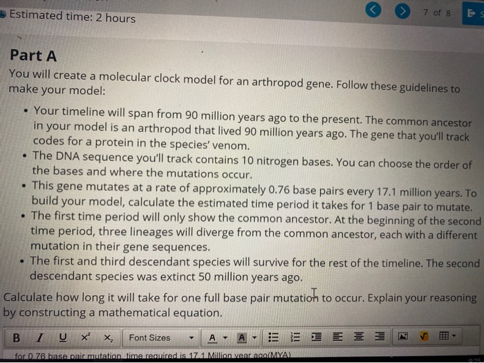 Estimated time 2 hours 7 of 8 Es Part A You will