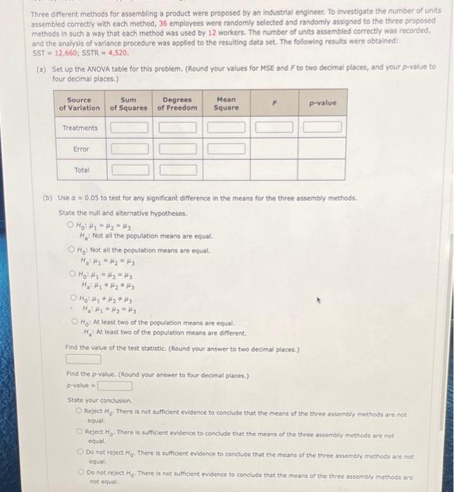 Three different methods for assembling a product were