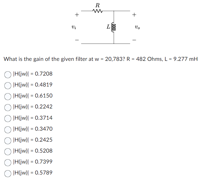 Solved What is the gain of the given filter at | Chegg.com