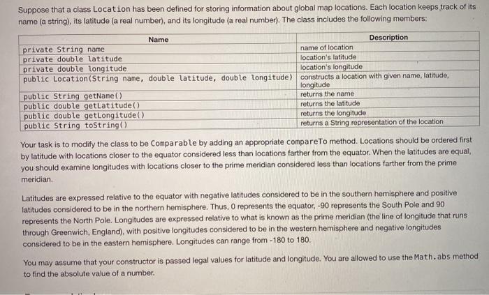 Solved Suppose that a class Location has been defined for | Chegg.com