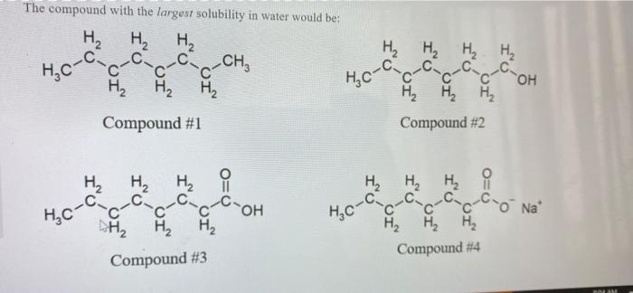 Solved The compound with the largest solubility in water | Chegg.com