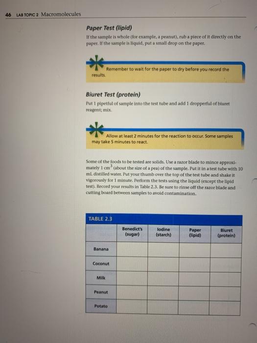 Solved Activity B: Tests with Food Test each of the items in | Chegg.com