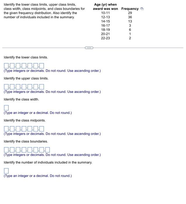 Solved Identify The Lower Class Limits, Upper Class Limits, | Chegg.com