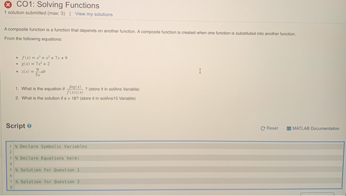 Solved CO1: Solving Functions 1 solution submitted (max: 3) | Chegg.com