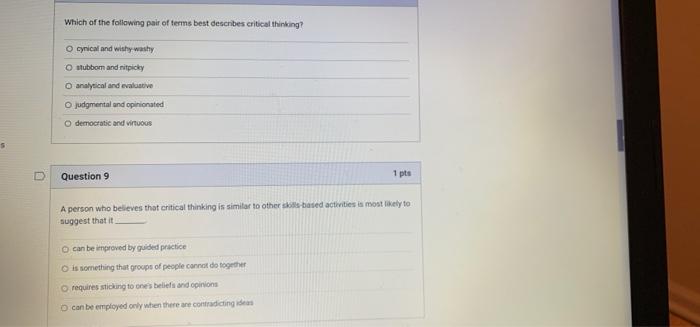 Solved Which of the following pair of terms best describes | Chegg.com