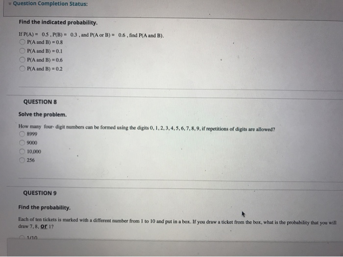 Solved Question Completion Status: Find the indicated | Chegg.com