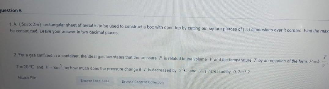 Solved 1. A (5m×2m) rectangular sheet of metal is to be used | Chegg.com
