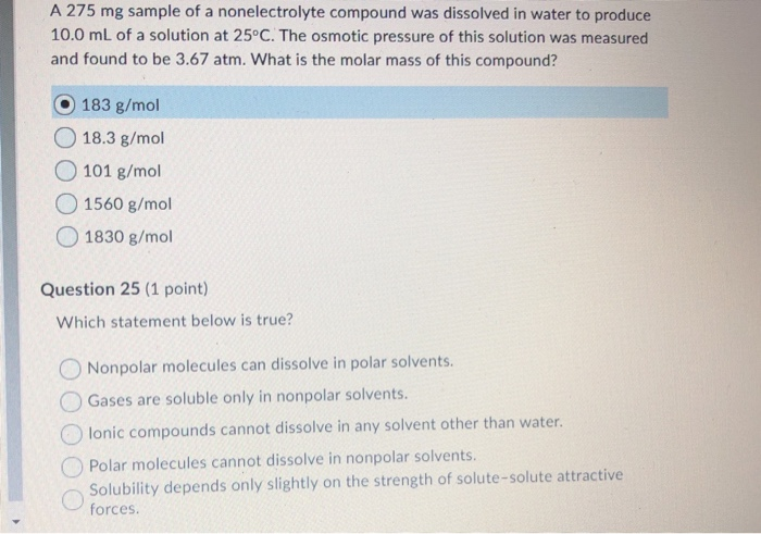 solved-a-275-mg-sample-of-a-nonelectrolyte-compound-was-chegg