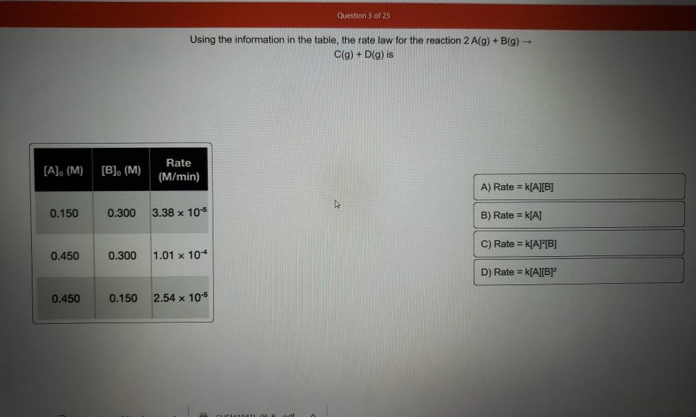 Solved Question 3 of 25 Using the information in the table, | Chegg.com