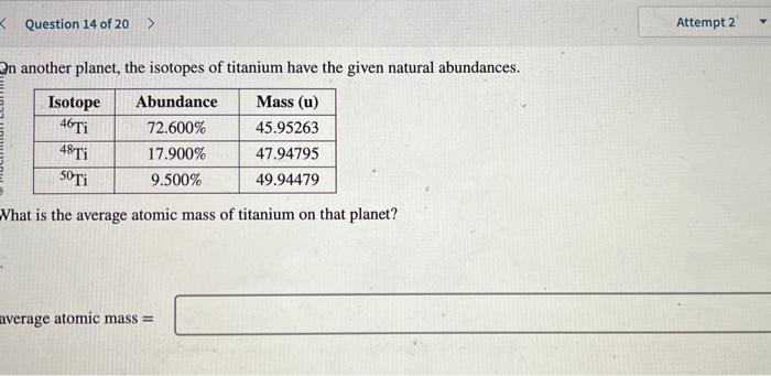 Solved another planet, the isotopes of titanium have the | Chegg.com