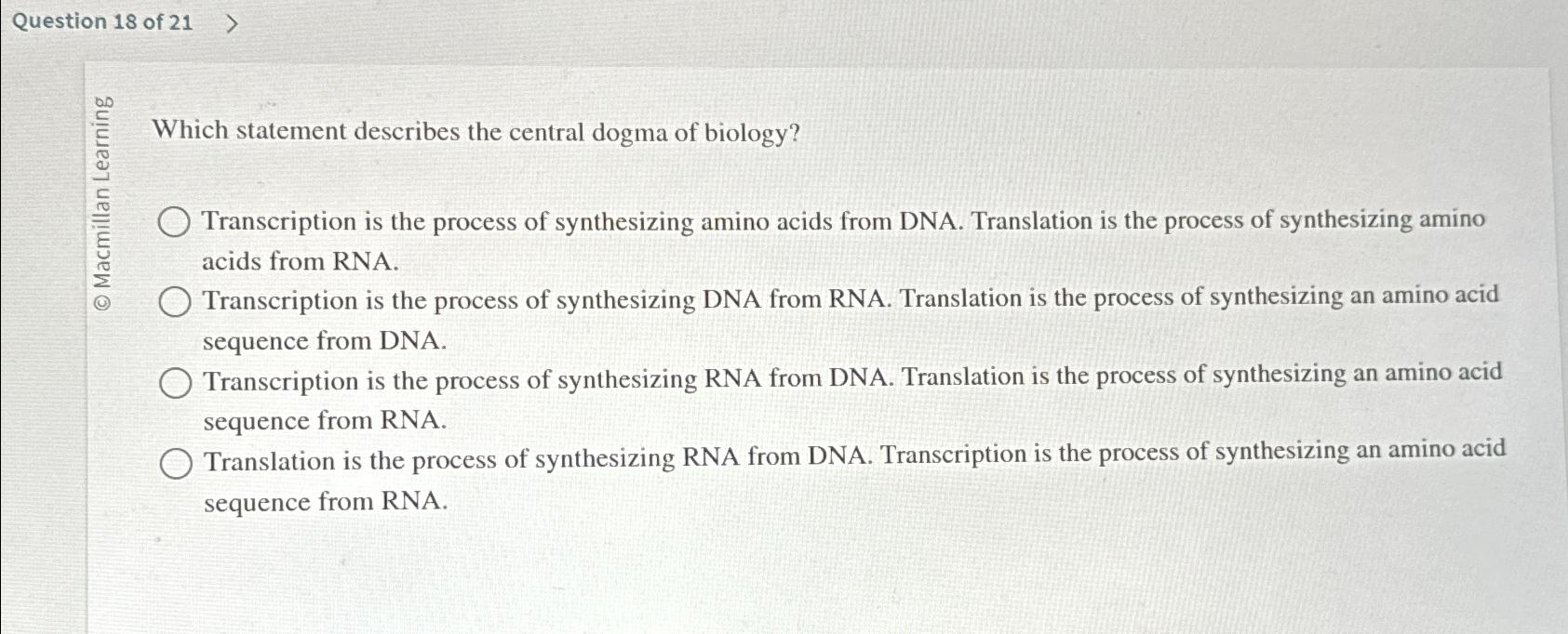 Solved Question 18 ﻿of 21Which statement describes the | Chegg.com