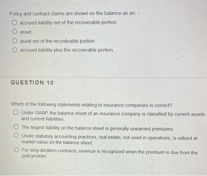 Solved Policy and contract claims are shown on the balance | Chegg.com