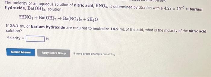 Solved The Molarity Of An Aqueous Solution Of Nitric Acid 5767