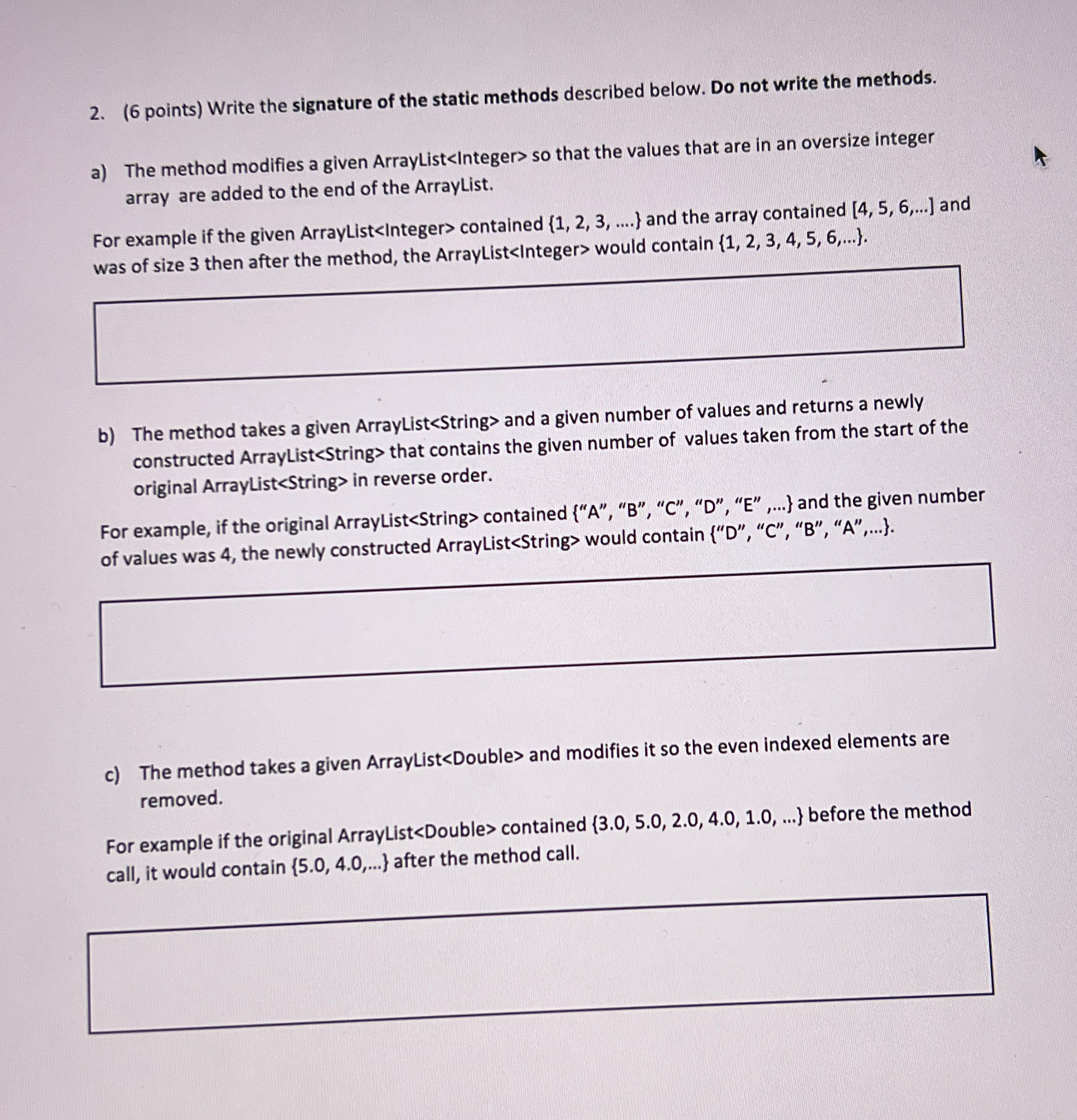 Solved (6 ﻿points) ﻿Write the signature of the static | Chegg.com