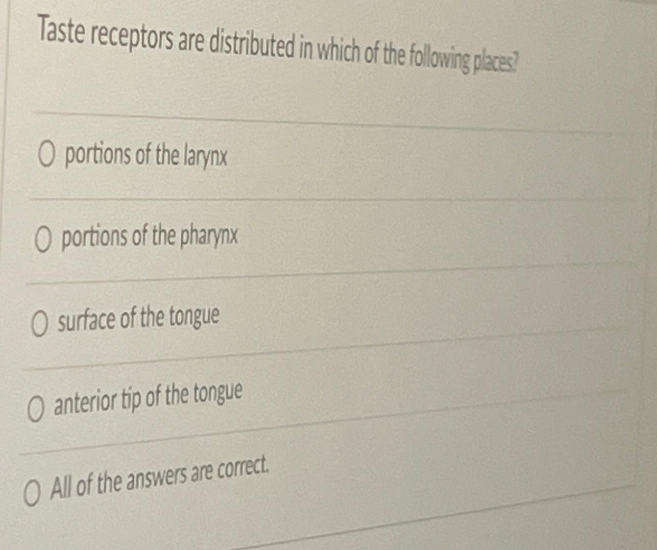 Solved Taste receptors are distributed in which of the | Chegg.com