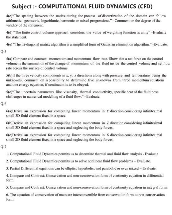 Subject :- COMPUTATIONAL FLUID DYNAMICS (CFD) Q-1 | Chegg.com