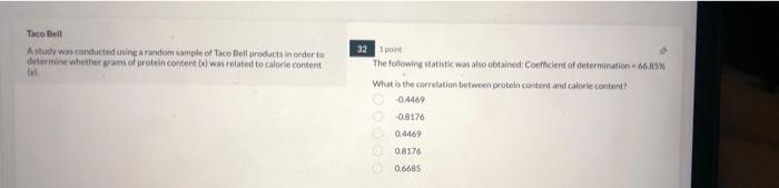 Solved Taco Bell A study was conducted using a random sample | Chegg.com