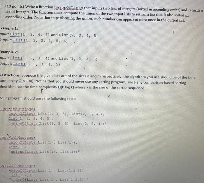 Solved (10 points) Write a function unionoftists that inputs | Chegg.com