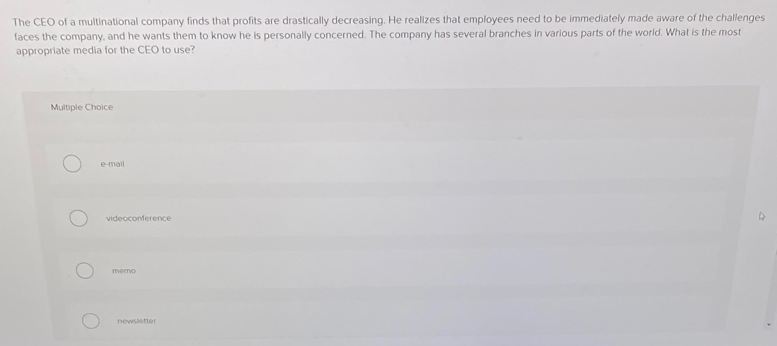 Solved The CEO of a multinational company finds that profits | Chegg.com