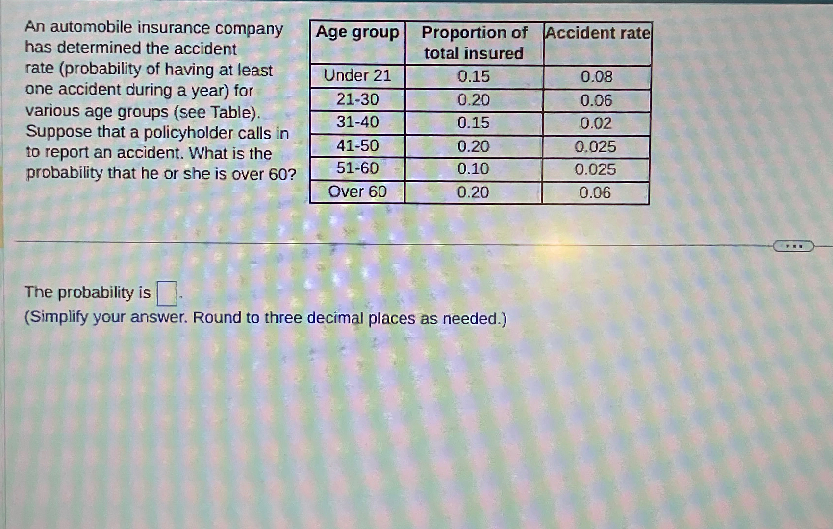 Solved An automobile insurance company has determined the | Chegg.com