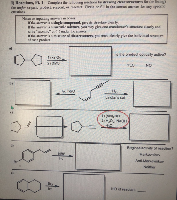 Solved I) Reactions, Pt. 1 - Complete the following | Chegg.com