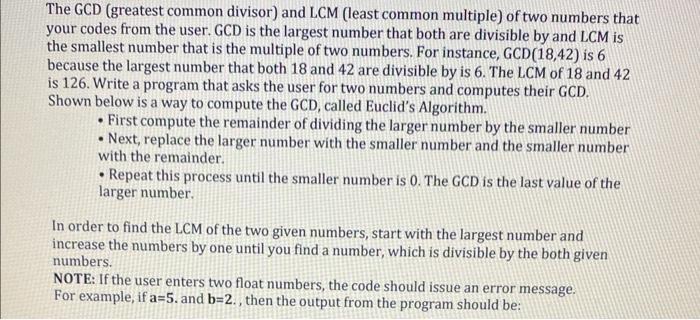 Solved The GCD (greatest common divisor) and LCM (least | Chegg.com