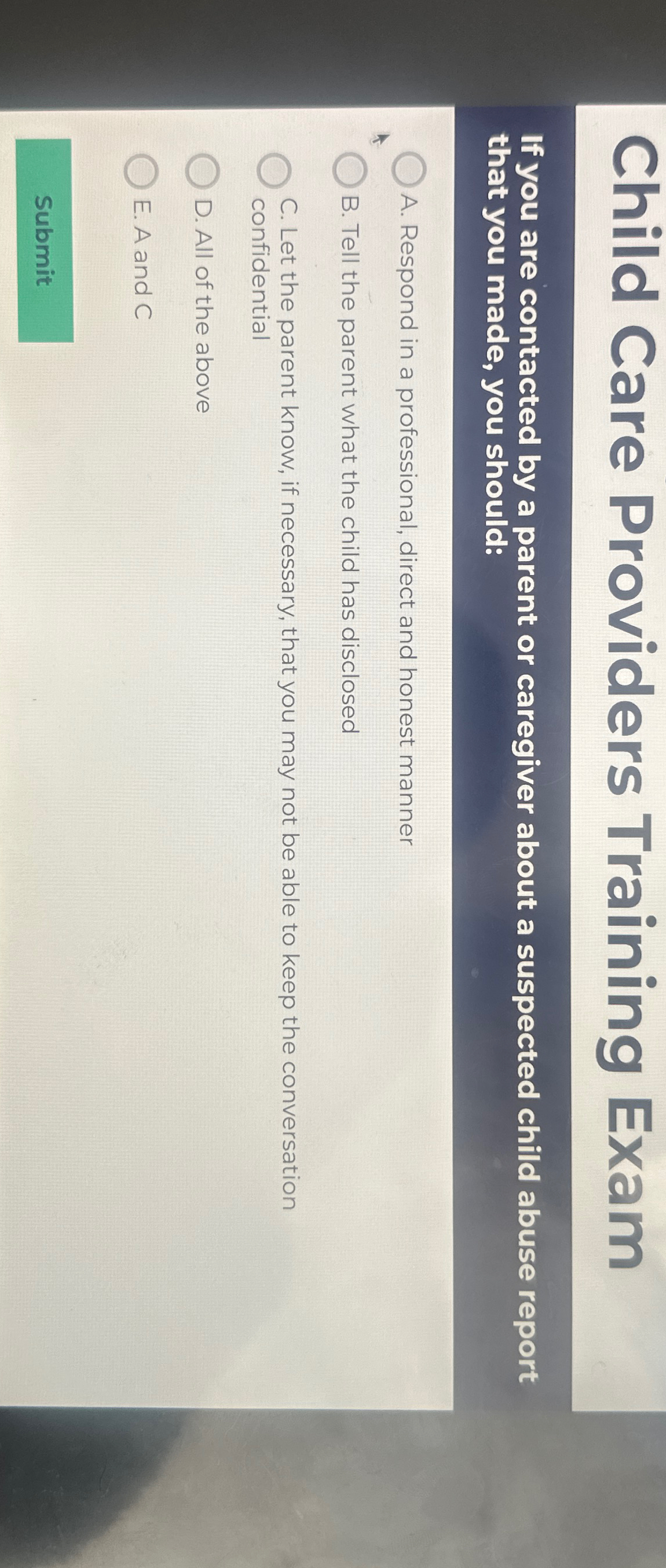 Solved Child Care Providers Training ExamIf you are | Chegg.com